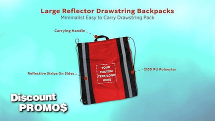 DISCOUNT PROMOS Custom Classic Polyester Drawstring Backpack Set of 10/50/100, Personalized Bulk Pack - Great for Travelling, Gym and for Everyday Use - Red