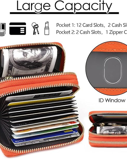 imeetu RFID Credit Card Holder, Small Leather Zipper Card Case Wallet for Women
