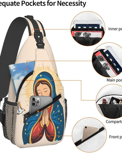 Our Lady of Guadalupe Sling Bag Crossbody Bags Clovers Chest Bag for Travel Hiking for Men Women Virgin Marys 2