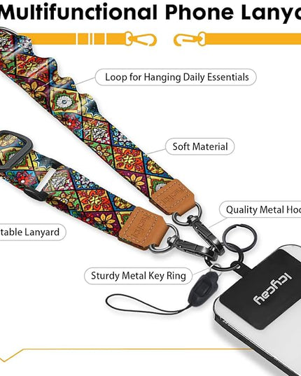 Phone Lanyard Crossbody, Boho Cell Phone Lanyard for Around The Neck Adjustable Phone Strap, Anti Theft Cute Lanyard for iPhone Case ID Holder Keys Phone Accessories Travel Essential