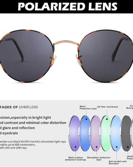 Pro Acme Small Round Metal Polarized Sunglasses for Women Retro Designer Style