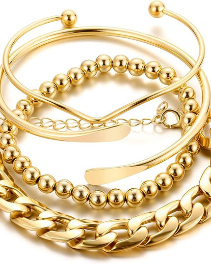 ÌF ME Gold Bangle Bracelets for Women, Indian Bangles Stackable Set, Multi Layer Textured 14K Gold Plated Chunky Bracelets Boho Jewelrys Set