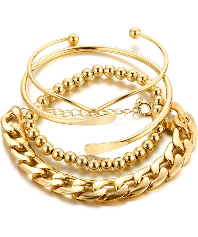 ÌF ME Gold Bangle Bracelets for Women, Indian Bangles Stackable Set, Multi Layer Textured 14K Gold Plated Chunky Bracelets Boho Jewelrys Set