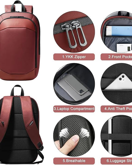 hk Business Backpack for Men 17 Inch,Slim & Expandable Waterproof Travel Laptop Backpack with USB Charger Port (Red)