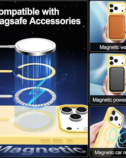 Hython Case for iPhone 17 Pro Case Magnetic Translucent Matte Phone Cases 6.3" [Compatible with MagSafe] Thin Slim Fit Shockproof Bumper Hard Protective Cover for Women Men Girls, Frosted Yellow