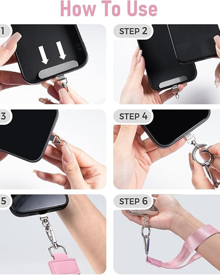 Clip and Go Strap for Phone with Wallet Crossbody Phone Lanyard and Detachable Checkered Bag with ID Window and RFID Pouch for Daily Travel. Strawberry