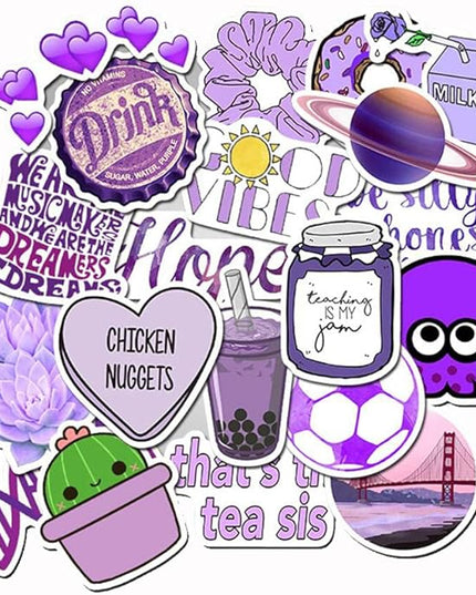 Girl's Purple Aesthetic Waterproof Stickers - 50 PCS for Water Bottle, Laptop, Phone - Cute Designs for Teens and Kids