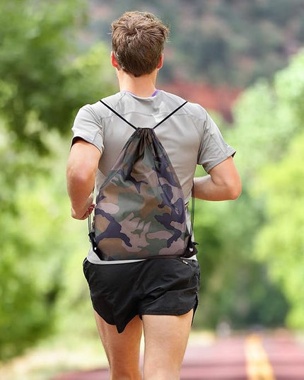 KUUQA 12 Pack Camouflage Drawstring Backpack Bulk String Backpack Cinch Kids Sport Bags Storage Bags for Gym Traveling (Camouflage)
