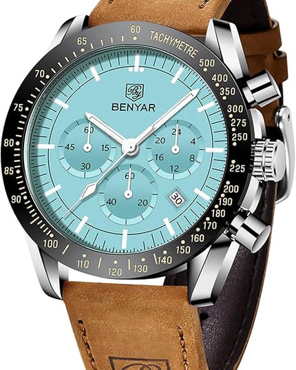 BY BENYAR Watch for Men Analog Quartz Chronograph Waterproof Luminous Designer Mens Wrist Watches Business Work Sport Casual Dress Watch with Silicone Strap Elegant Gifts for Men