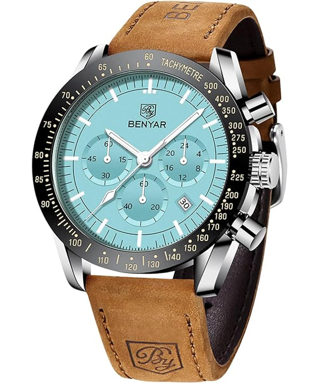 BY BENYAR Watch for Men Analog Quartz Chronograph Waterproof Luminous Designer Mens Wrist Watches Business Work Sport Casual Dress Watch with Silicone Strap Elegant Gifts for Men