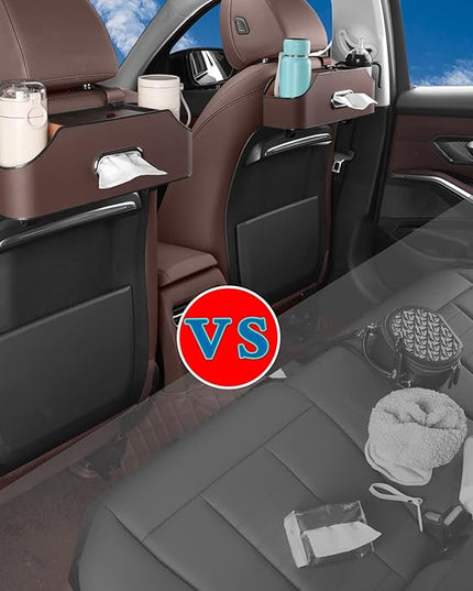 HOLDCY Car Back Seat Organizer with 2 Drink Cup Holder - Tissue Box and Storage Box Hook - Multi-functional Storage - Great for Kids and Travel (Brown)