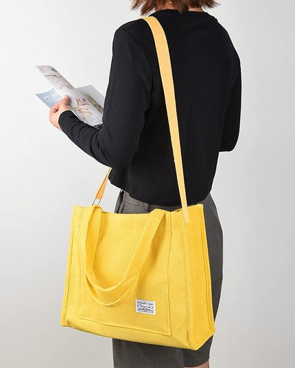 Valleycomfy Corduroy Tote Bag for Women Travel Crossbody Bag Purse Women Shoulder Bags Work Handbags Everyday Hobo Bag