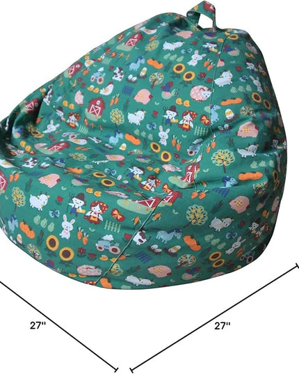 YuppieLife Stuffed Animal Storage Bean Bag Chairs Canvas Cover for Kids(No Filling)/Machine Washable and Durable Toddler Bean Bag Sofa Cover for Room Decor (Farm, 27'')