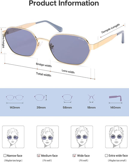 SOJOS Trendy Polarized Hexagon Sunglasses for Women Men, UV400 Retro Rectangle Shades SJ1238