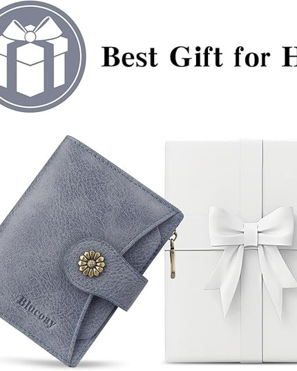 Blucoay Womens Wallet,RFID Blocking Wallet Women Soft Leather Bifold Small Wallets For Women Card Holder With Removable ID Window(greyblue)