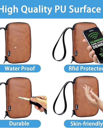 family passport holder for 4 brown multiple passport bag passport wallet for travel passport cover rfid blocking for women waterproof wallet with zipper passport case for men
