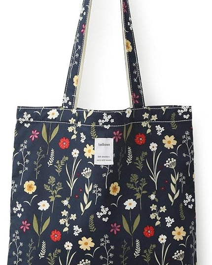 Floral Cotton Canvas Tote Bag for Women: 14x15 Inches Reusable Grocery Bag for Work, School, Travel, Gym