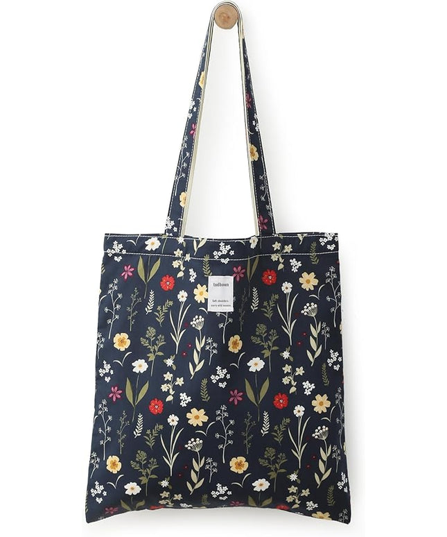 Floral Cotton Canvas Tote Bag for Women: 14x15 Inches Reusable Grocery Bag for Work, School, Travel, Gym