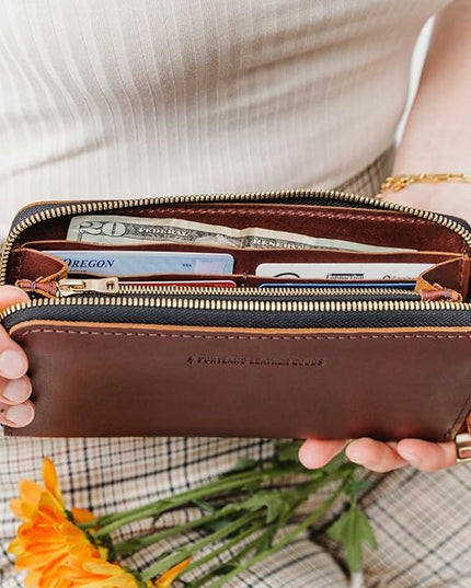 Portland Leather Goods Women's Accordion Zip Wallet – Handcrafted in Durable, Full-Grain Leather – 8 Card Slots & Secure Zippered Pocket – Cognac