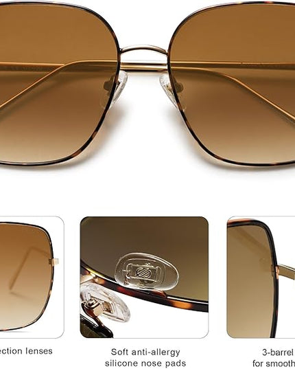 SOJOS Trendy Oversized Square Metal Frame Sunglasses for Women Men Retro Big Flat Lens UV Protection Sunglasses SJ1146