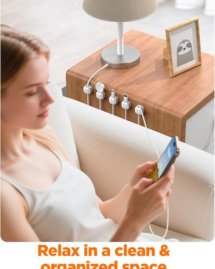 12Pack Cord Organizer, Chfeila Compact Dual Spring & Clasp Lock Cable Management Clips, Adhesive Phone Charger Keeper, Wire Holder for Nightstand/Car, Home Office Desk Accessories Decor Essentials
