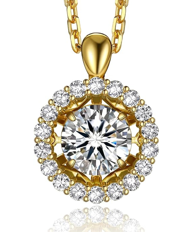 MomentWish Floating Necklace for Women, 0.5/1 Carat Dancing Moissanite Necklace for Her 925 Sterling Silver Pendant Anniversary Birthday Christmas Gift for Wife Mom Girlfriend