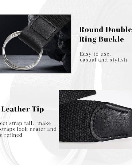 SANSTHS Canvas Belt with Double Ring Buckle, Fabric Web Belt for Women Men Double Ring for Outdoor & Casual Wear