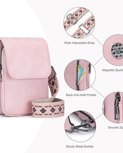 POIUGOYA Small Crossbody Bags for Women Trendy,Leather Triple Compartment Cell Phone Crossbody Wallet Purses with Card Slots
