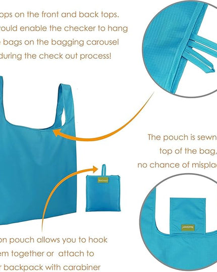 BeeGreen Light Blue Reusable Shopping Bags Wholesale Blue Reusable Grocery Bags Bulk Foldable-Machine Washable with Zipper Storage Pouch 20 Pieces