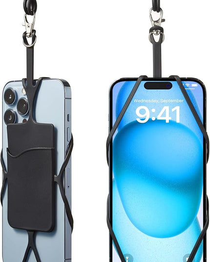2 Packs Cell Phone Lanyard Crossbody Adjustable Neck Phone Holder with Card Pocket, Universal Silicone Neck Strap Phone Lanyards for Around the Neck Compatible with Most Smartphones