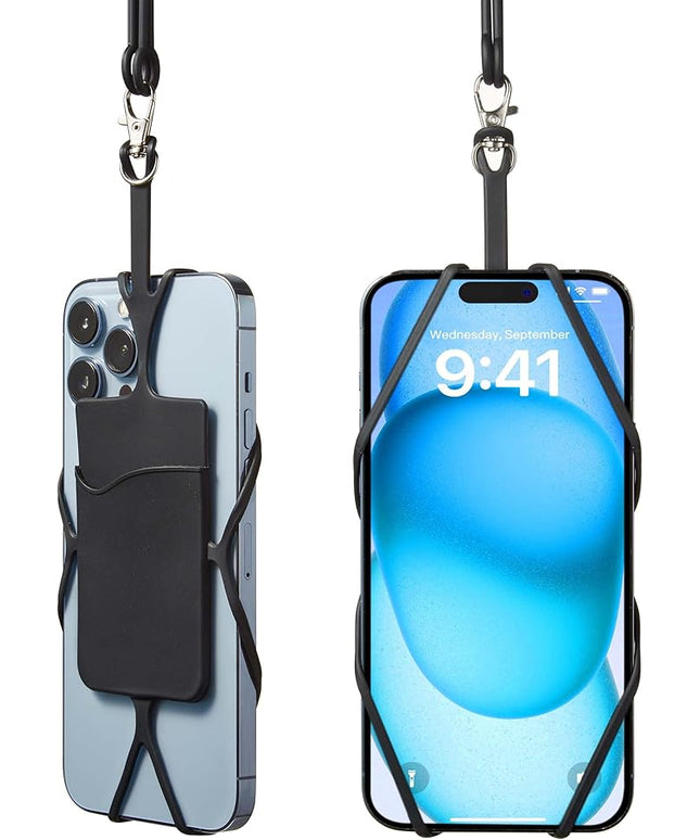 2 Packs Cell Phone Lanyard Crossbody Adjustable Neck Phone Holder with Card Pocket, Universal Silicone Neck Strap Phone Lanyards for Around the Neck Compatible with Most Smartphones
