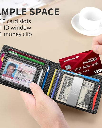 RUNBOX Mens Slim Wallet with Money Clip RFID Blocking Bifold Credit Card Holder for Men with Gift Box