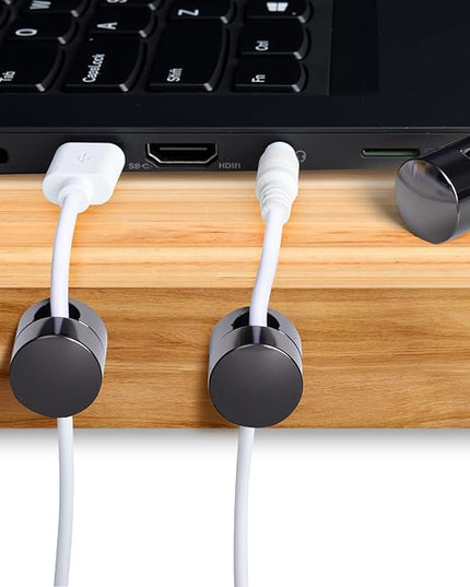 5 Sets Charger Holders for Cords, Black Adjustable Cable Anchor Holders, Adhesive Metal Cord Clips, Cable Management Wire Organizers for Desk, Office, Nightstand