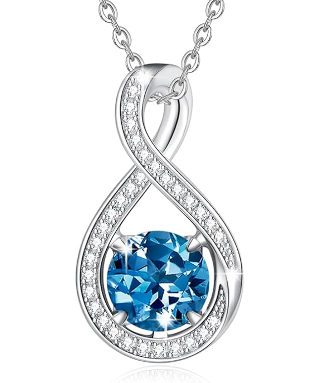 FANCIME Birthstone Necklaces for Women Fine Jewelry Sterling Silver Infinity Pendant Anniversary Birthday Gifts for Her Women Wife Mom Lady Daughter, Chain 16"+2" Extend