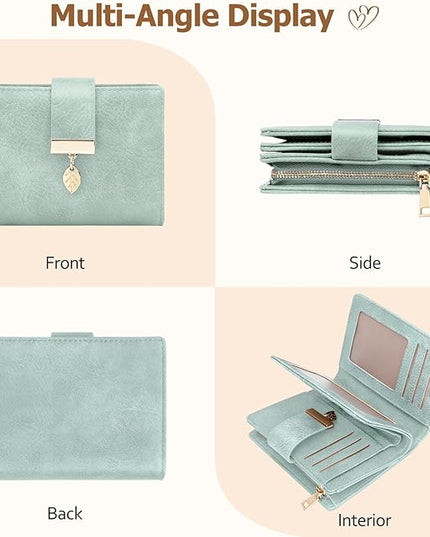 HUANLANG Small Women's Wallet Rfid Blocking Leather Bifold Credit Card Holder Ladies Wallet Zipper Pocket with ID Window