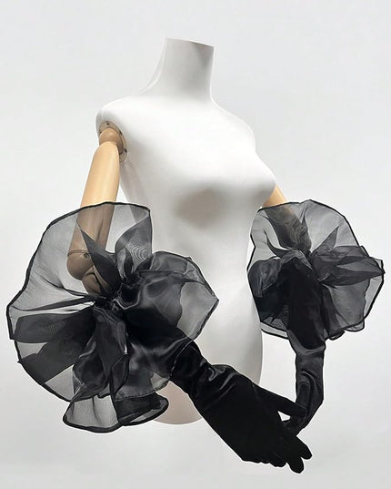 SHENHE Women's Long Gloves Oversized Tulle Mesh Ruffle Trim Party Prom Wedding Opera Gloves