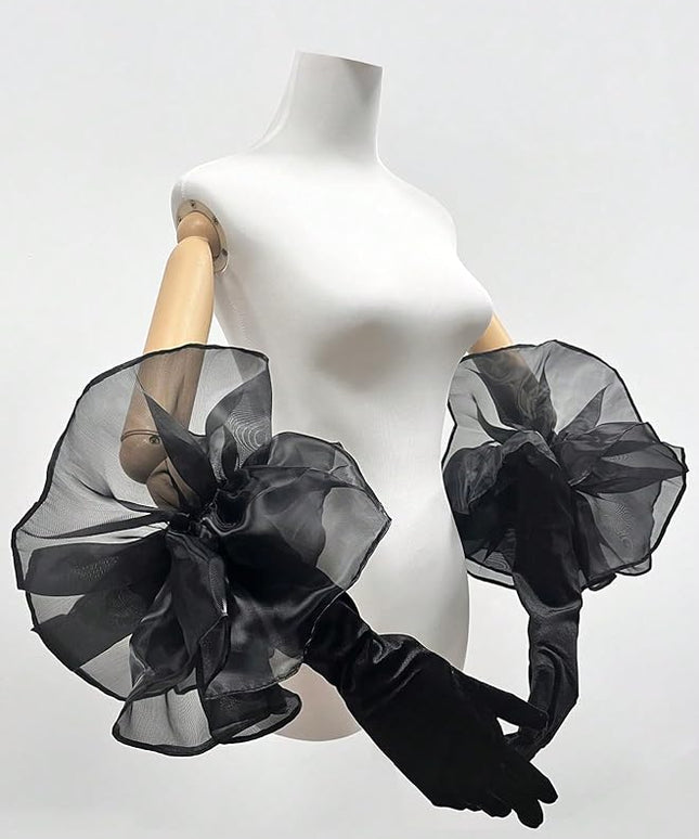 SHENHE Women's Long Gloves Oversized Tulle Mesh Ruffle Trim Party Prom Wedding Opera Gloves