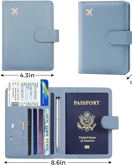 Melsbrinna Premium Leather Passport Holder Covers Case, Waterproof Rfid Blocking Travel Wallet Passport Holder with Pen Holder, Cute Passport Book for Women/Men