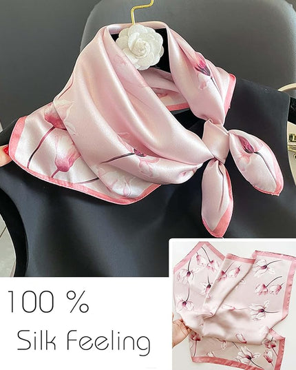 kcctoo 27.5" Mulberry Silk Feeling Head Scarf Women's Fashion Square Neck Satin Scarfs for Bag Hair Scarves Gift