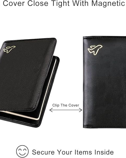 WALNEW Passport Holder for Travel, RFID Passport Cover Wallet for Women Men, PU Leather Passport Book Card Holder Case with Pen, Travelling Essentials for Flying