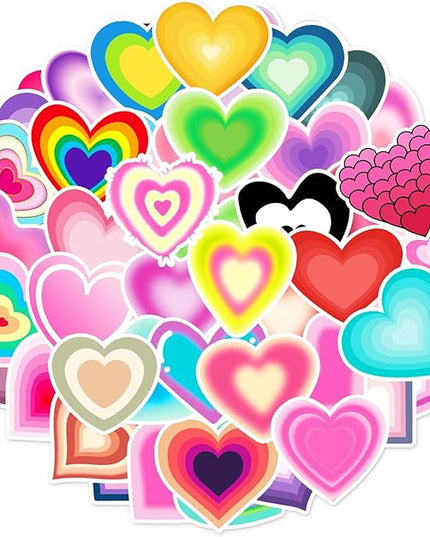 Love Heart-Shaped Stickers, 50pcs Waterproof Vinyl Stickers for Water Bottles, Laptops, Phones, Skateboards, and Luggage
