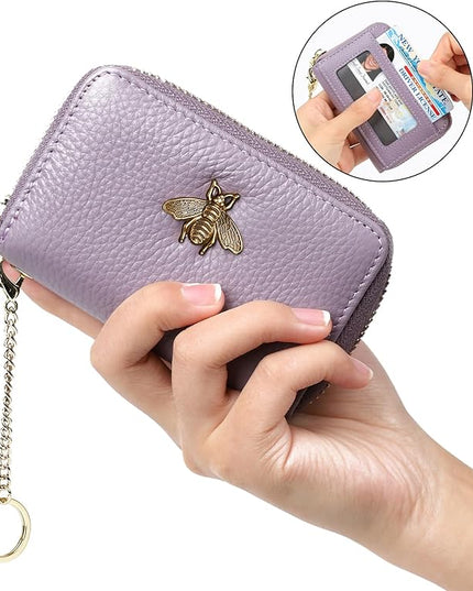imeetu RFID Credit Card Holder, Small Leather Zipper Card Case Wallet for Women