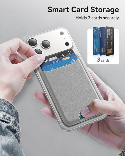 TWZKG for MagSafe Wallet, 3 Card Holder, Slim Magnetic Phone Wallet for iPhone 17/16/15/14/13/12 Pro Max Plus Air Series,RFID Blocking Vegan Leather,Grey