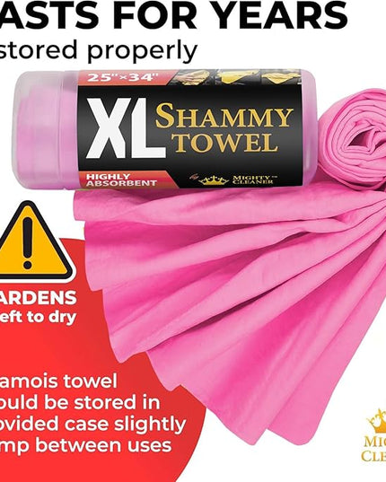 Premium XL Shammy Towel for Car - 2pk (34"x25") - Super Absorbent Chamois Cloth for Drying - Spots & Scratch-Free, Reusable
