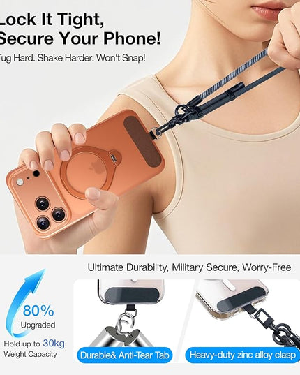 Phone Lanyard Crossbody, 3-in-1 Neck Strap& Wrist Strap, Adjustable Anti-Theft Lanyard with 2 Phone Tether Tabs, Universal CellPhone Strap for iPhone 17 Pro Max & Android, Orange