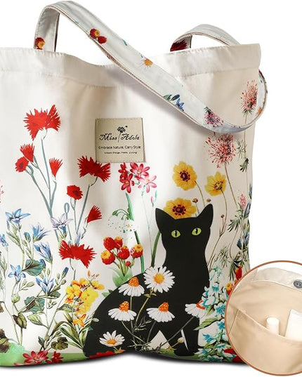 Aesthetic Cotton Tote Bag for Women - Reusable Shoulder Bag with Buckle Fabric Bag for Gym, Travel, Work