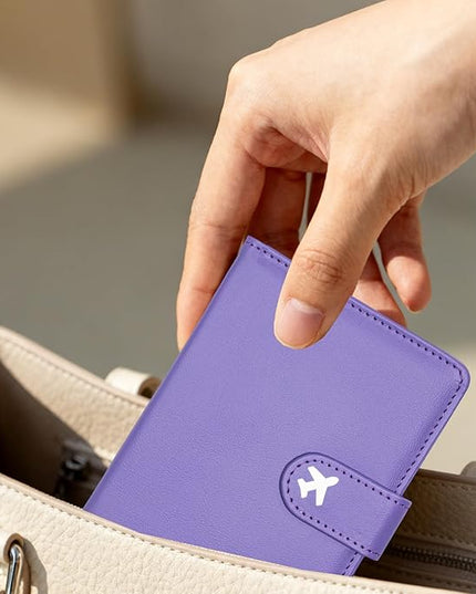 Passport Holder, Travel Wallet Cover with Pen Loop | Cute RFID Blocking Leather Case with Magnetic Closure for Travel Essentials-Purple