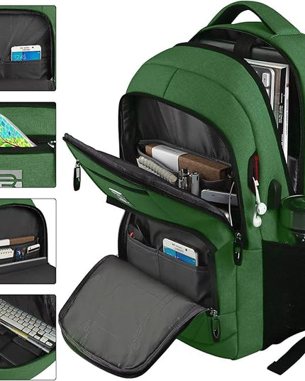 Laptop Backpack,Business Travel Anti Theft Slim Durable Laptops Backpack with USB Charging Port,Water Resistant College Computer Bag for Women & Men Fits 15.6 Inch Laptop and Notebook-Green