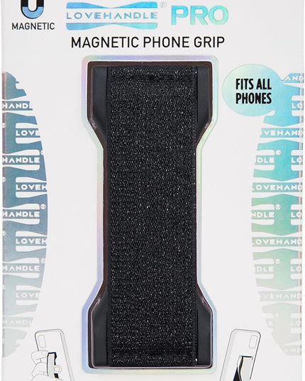LOVEHANDLE PRO Premium Phone Grip - Elastic Phone Strap - Magnetic Phone Mount and Kickstand for Smartphone and Tablet - Black Glitter