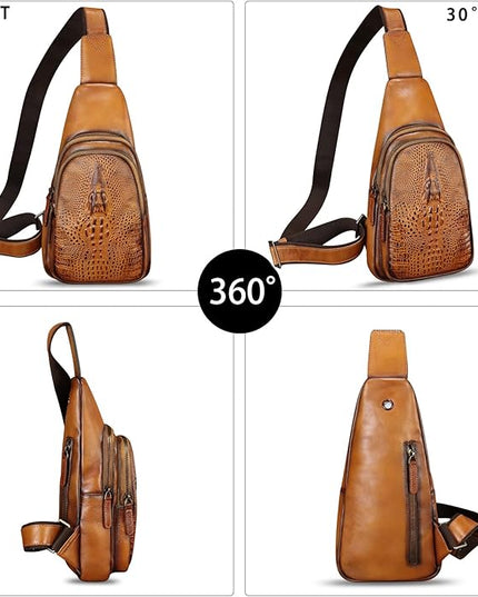 Genuine Leather Silng Bag for Women and Men Real Leather Sling Backpack Chest Purse Shoulder Crossbody Bag